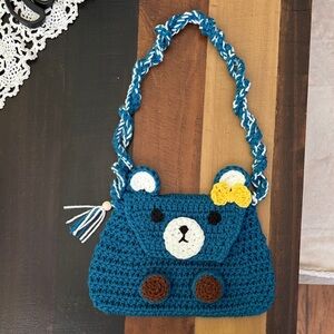 Handmade Blue Bear Crochet Kids Bag